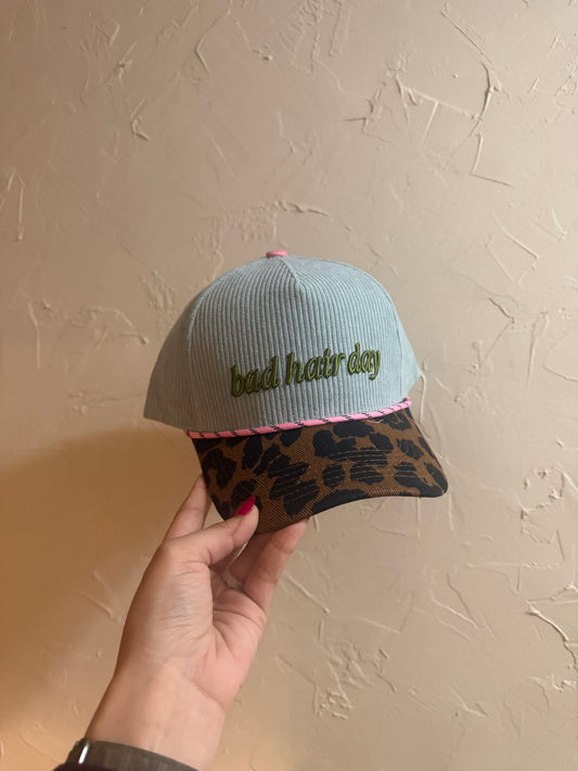 Embroidered Baseball Cap - "Bad Hair Day" - Light Blue
